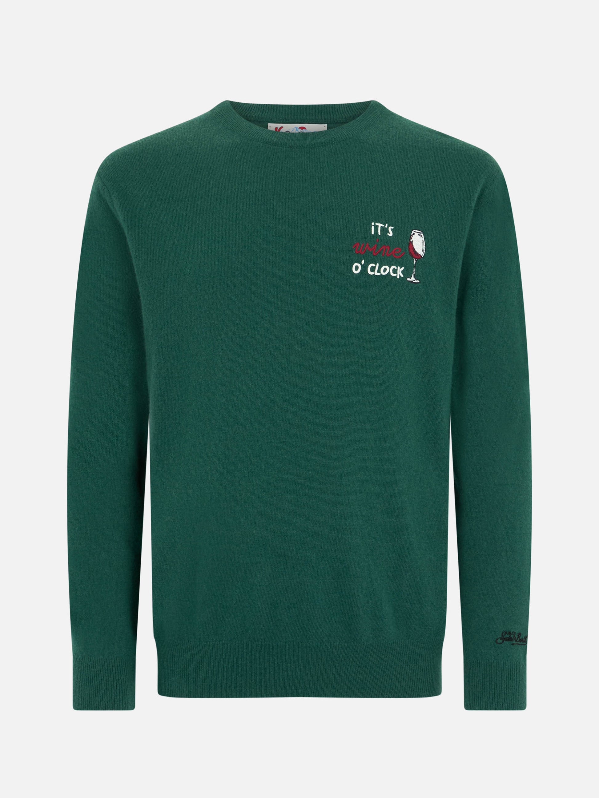 Man green sweater Heron with It's wine o'clock embroidery - MC2 Saint Barth