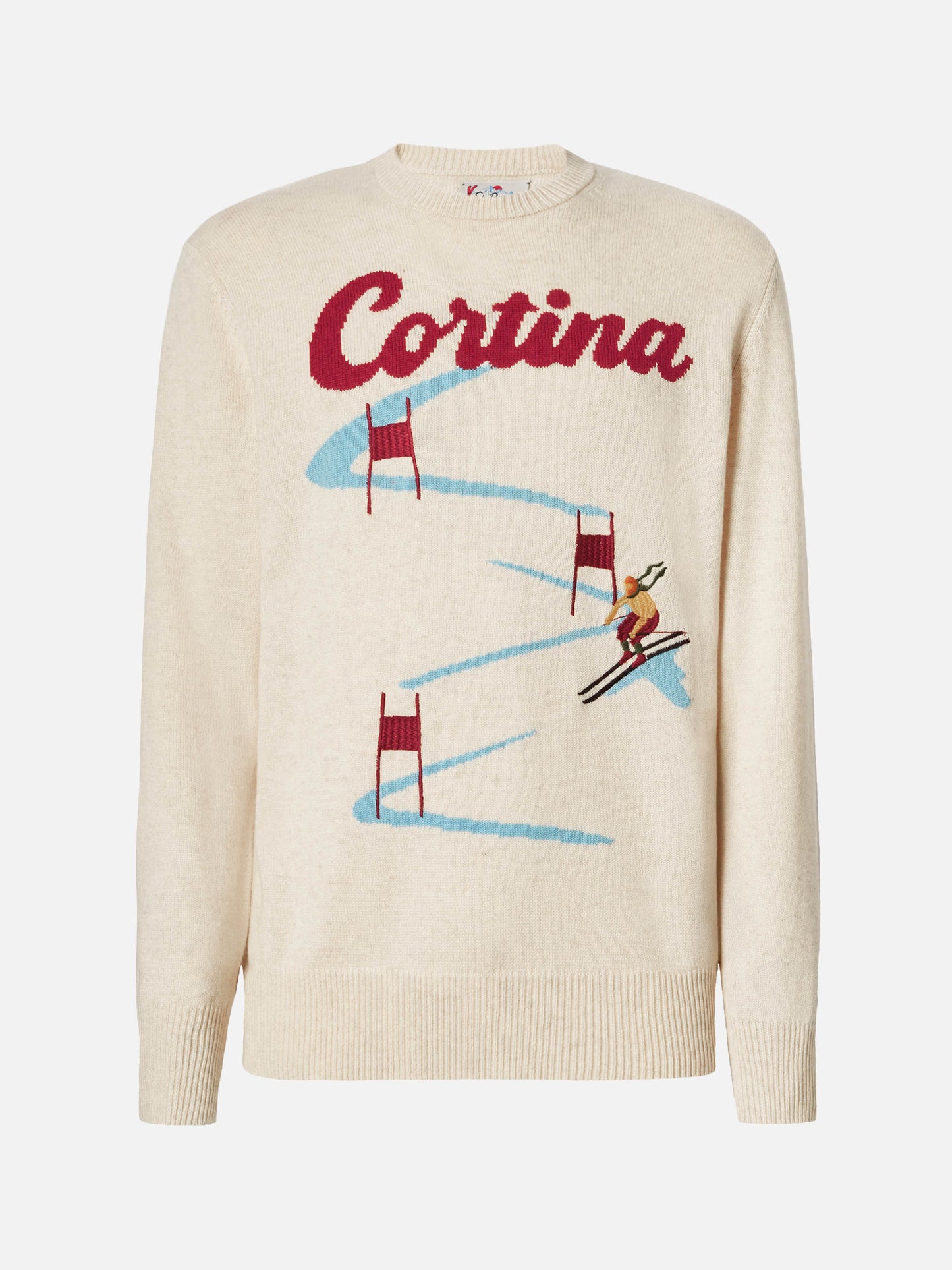 Heron-Pullover in Beige mit Cortina-Postkarten-Jacquardmuster