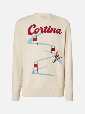 Heron-Pullover in Beige mit Cortina-Postkarten-Jacquardmuster