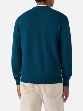 Heron-Pullover in Türkisgrün mit Après-Ski-Postkarten-Jacquard