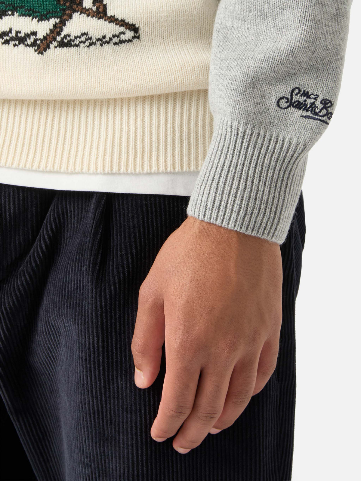 Punto de cuello redondo Grey Heron con intarsia de Snoopy | Special edition 