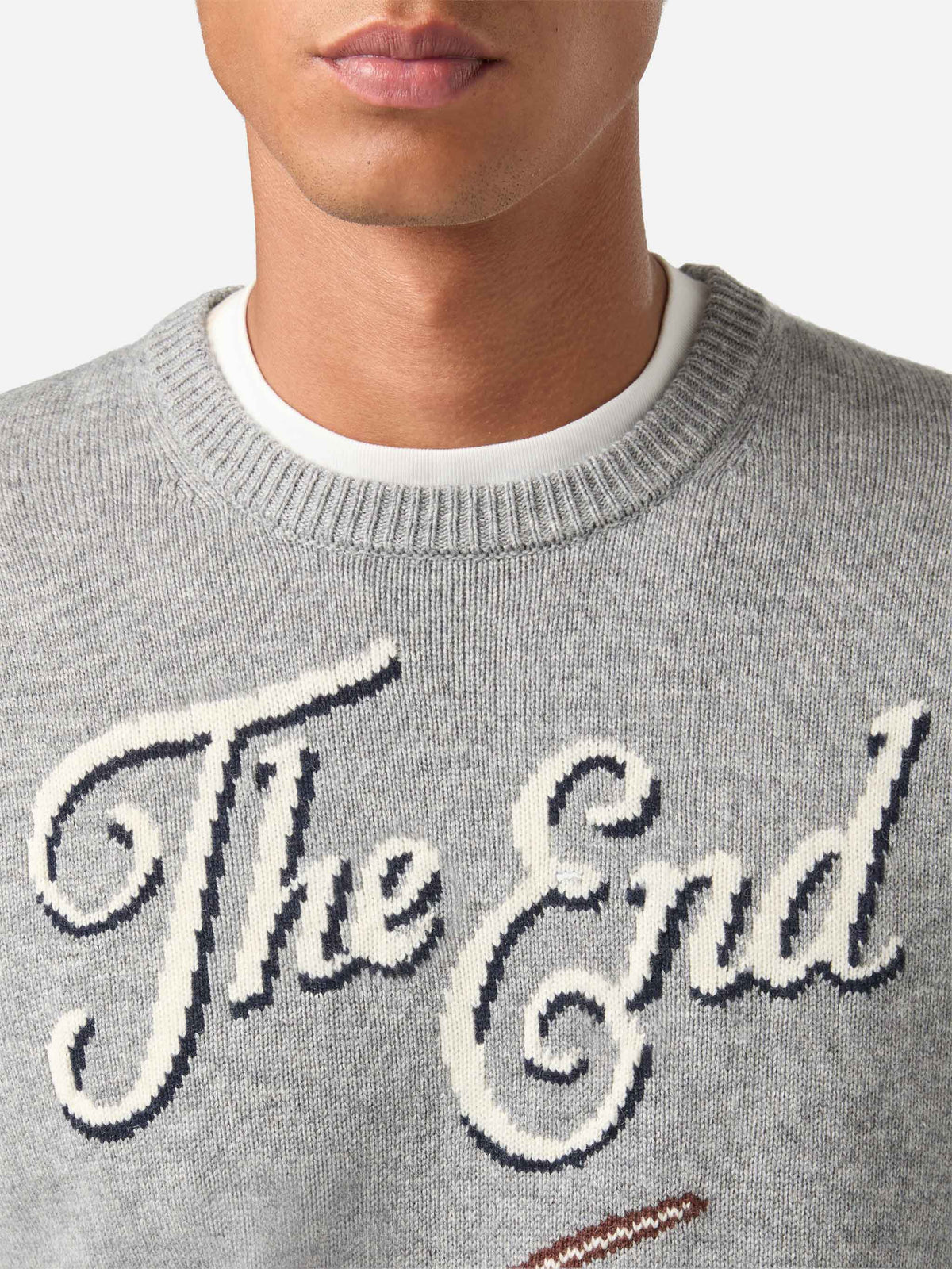 Jersey de punto con cuello redondo Grey Heron con intarsia The End 