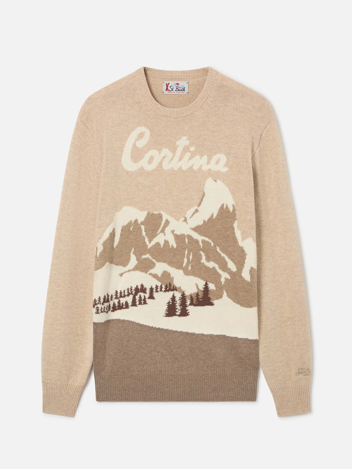 Jersey de punto de cuello redondo Beige Heron con intarsia Cortina 
