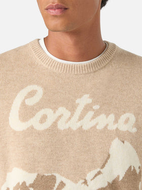 Beige Heron crewneck knit with Cortina intarsia