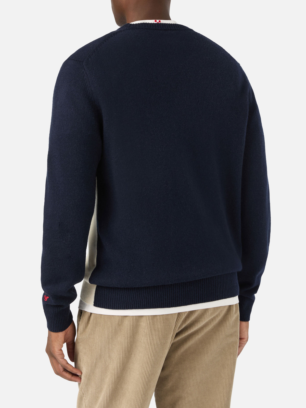Jersey de punto con cuello redondo Heron Navy blue con intarsia y bordado St. Moritz | Special edition 