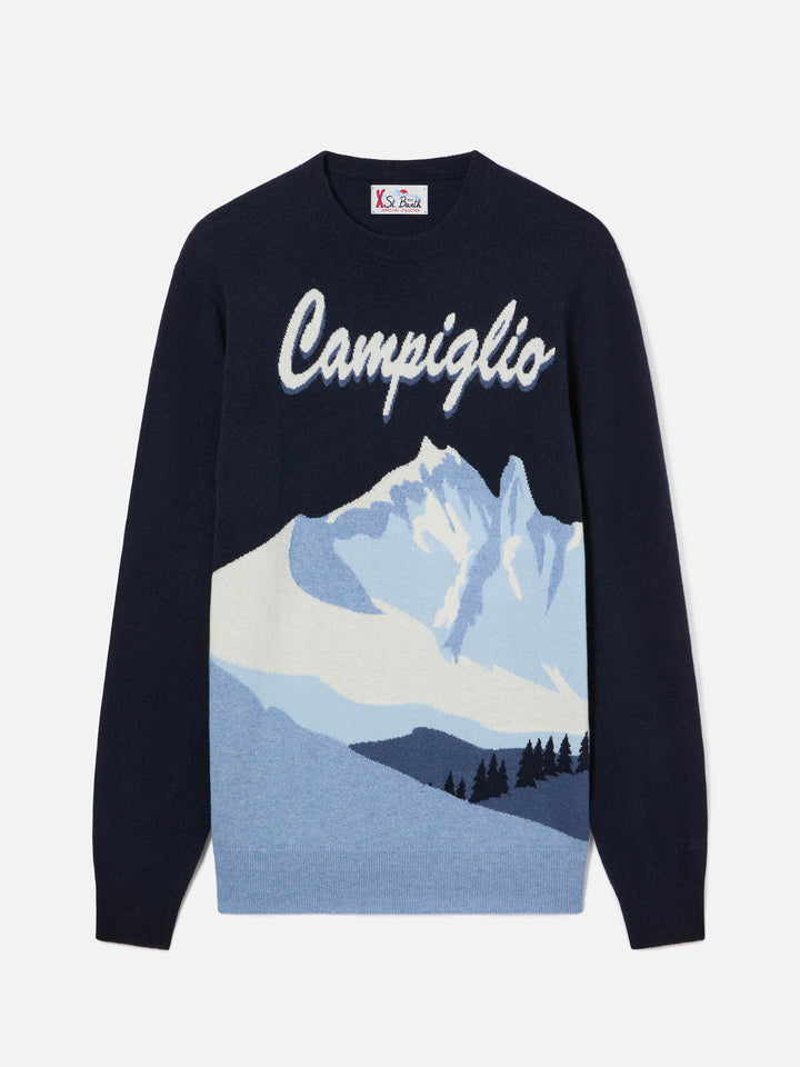 Pull ras du cou Navy blue Heron en maille avec intarsia Campiglio 