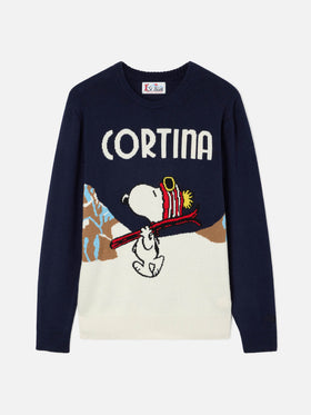 Navy blue Heron crewneck knit with Snoopy Cortina intarsia | Special edition