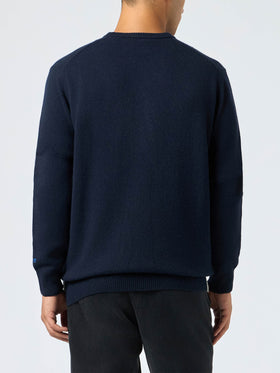 Man blue sweater Heron with Cortina ski postcard jacquard - MC2 Saint Barth