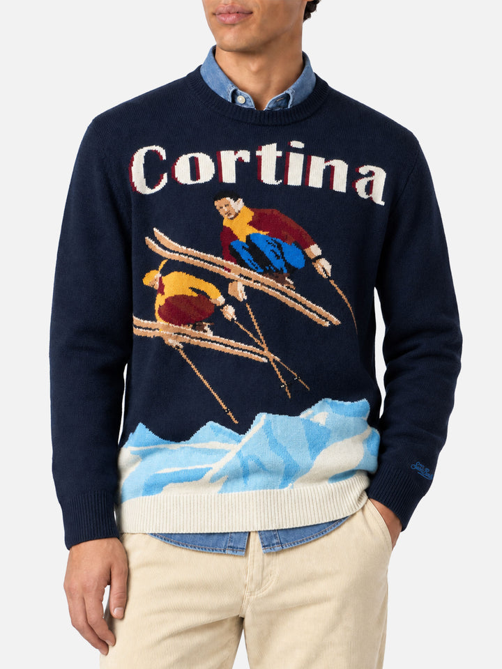 Suéter de cuello redondo Heron con jacquard de postal Cortina 
