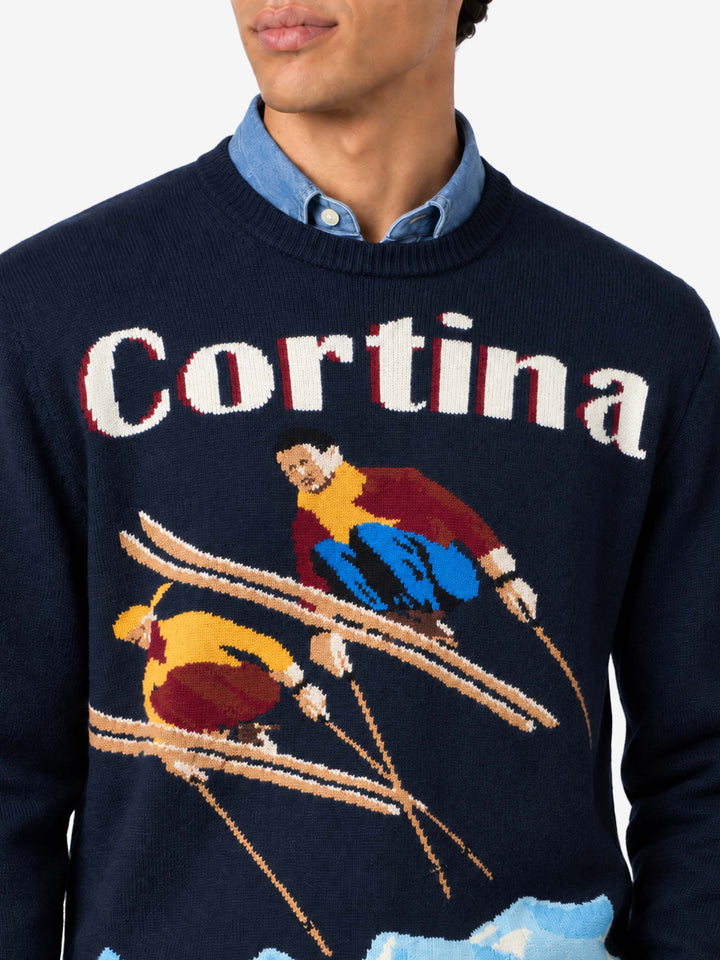 Suéter de cuello redondo Heron con jacquard de postal Cortina 