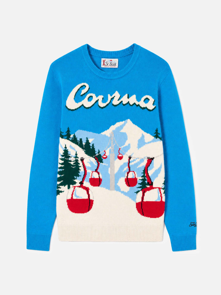 Pull col rond Heron avec jacquard carte postale Courma 