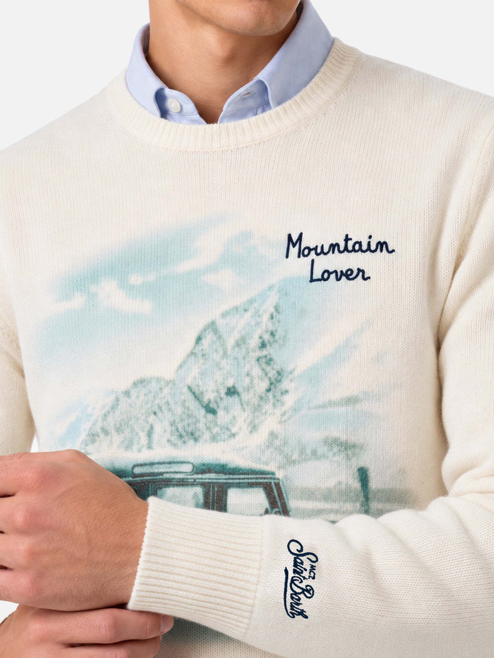 Suéter de cuello redondo Heron con estampado y bordado Mountain lover 