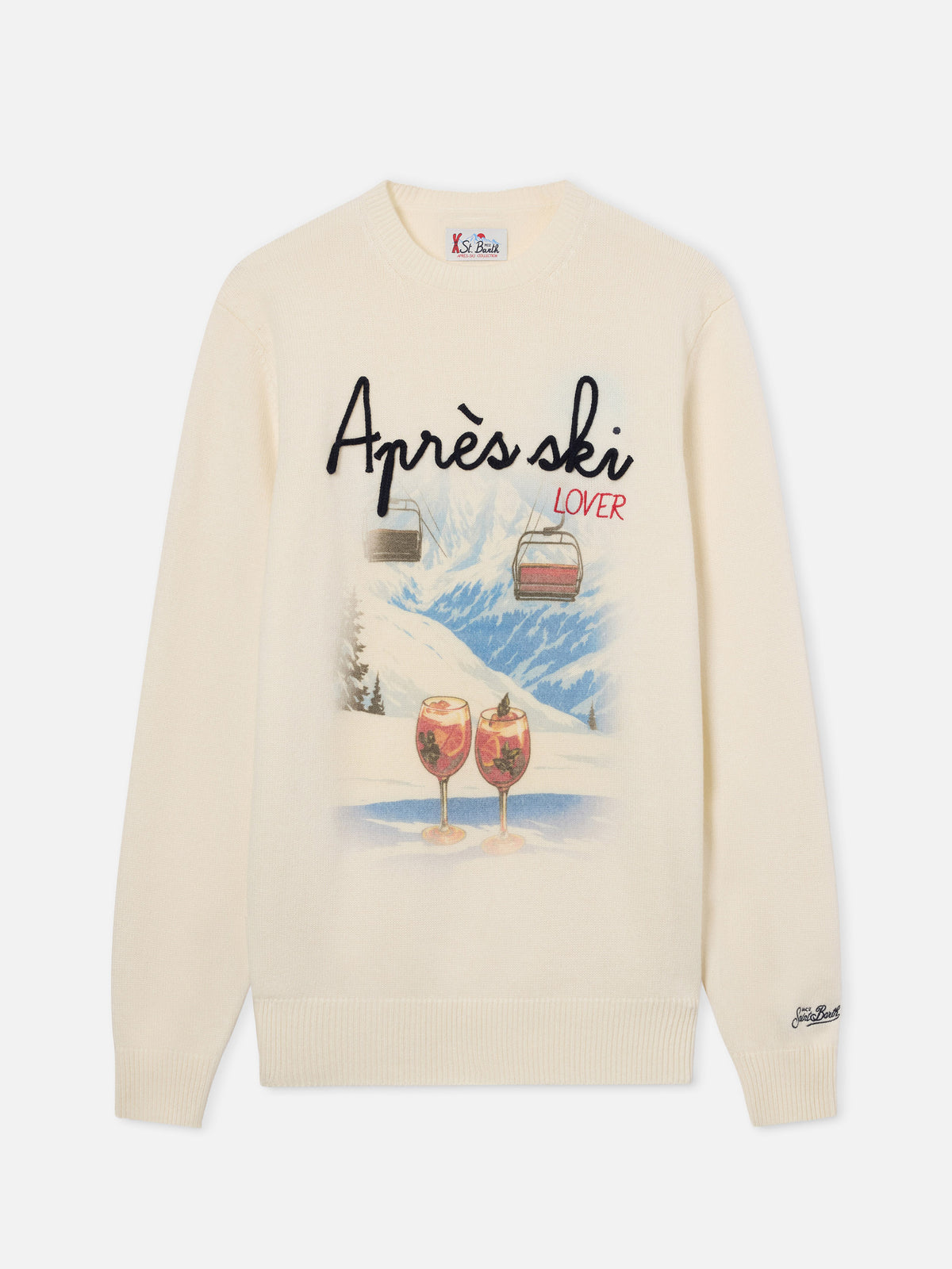 Crewneck aus Woll- und Kaschmirmischung Grey Heron mit Après Ski Lover Intarsie und Stickerei 