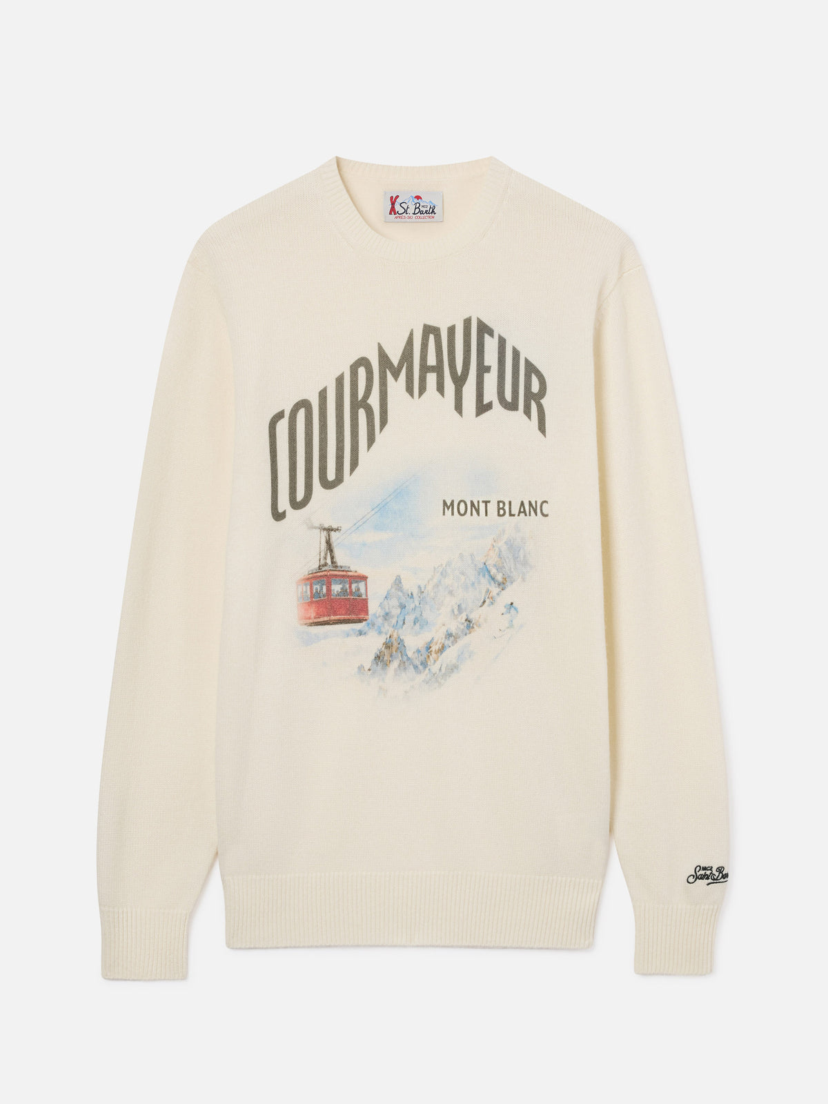 Jersey de cuello redondo en mezcla de lana y cachemira Grey Heron con intarsia Courmayeur | Special edition 