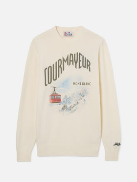 Jersey de cuello redondo en mezcla de lana y cachemira Grey Heron con intarsia Courmayeur | Special edition 