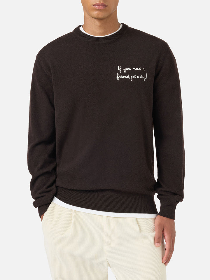 Punto de cuello redondo Heron Light en marrón con bordado Dog Wall Street 