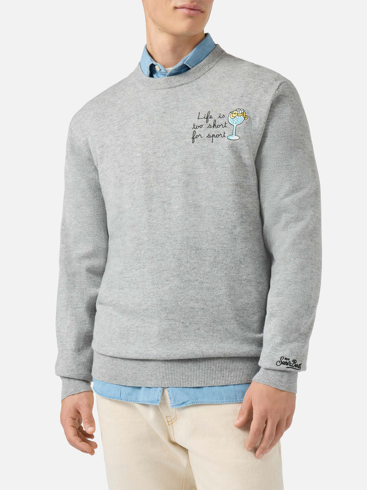 Crewneck sweater Heron Light with Life is too short for sport embroidery