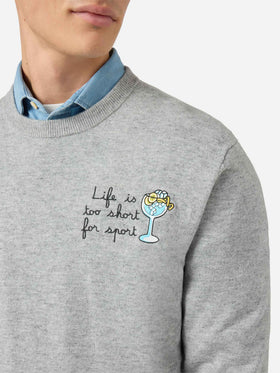 Rundhalspullover Heron Light mit der Stickerei „Das Leben ist zu kurz für Sport“