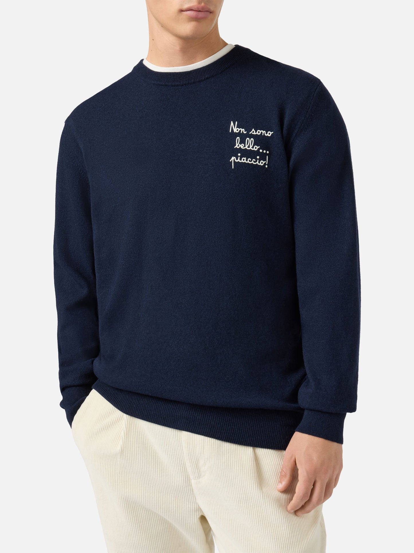 Crewneck Heron Light with Non sono bello, piaccio! embroidery | VACANZE DI NATALE SPECIAL EDITION