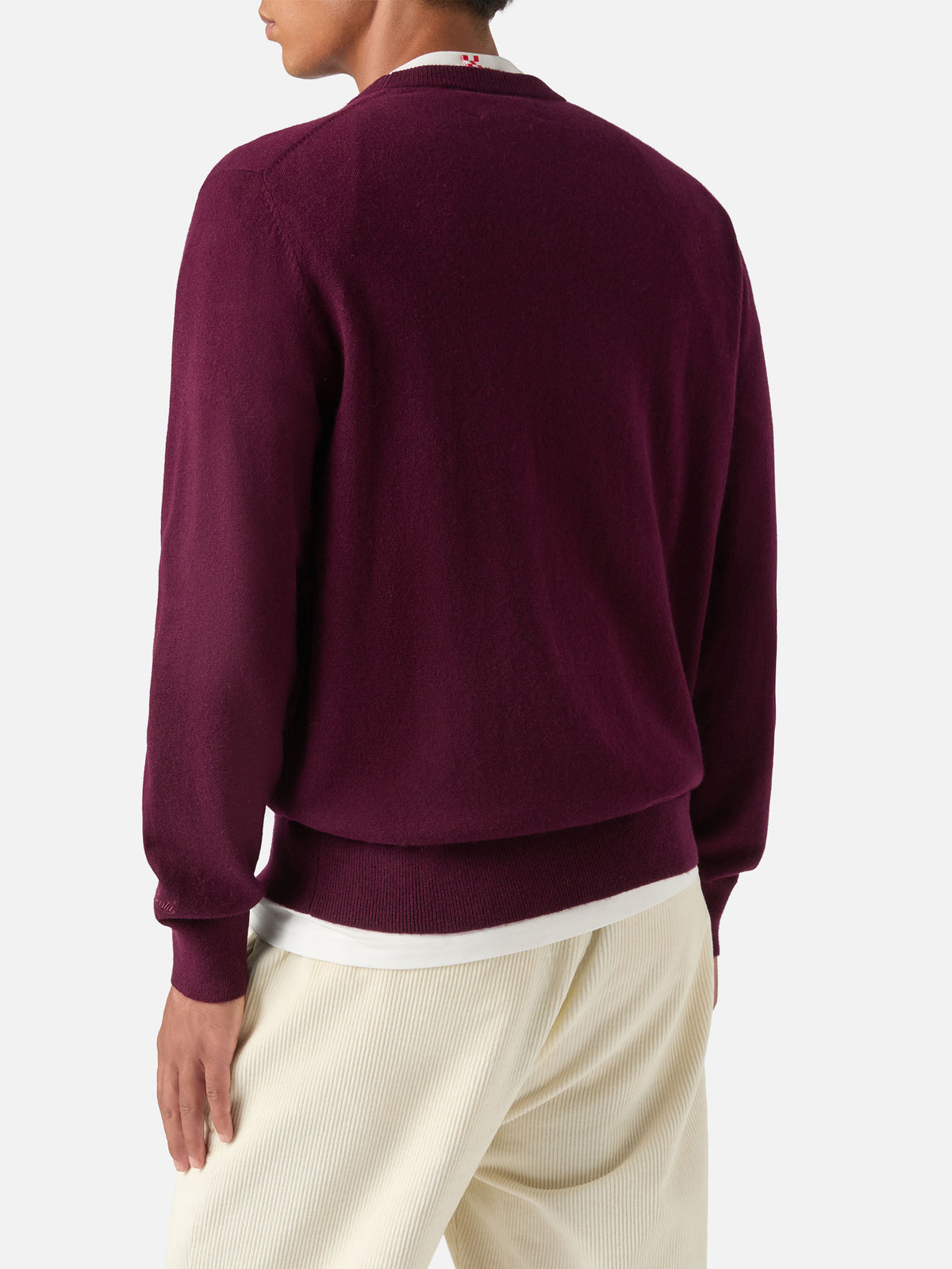 Maglia girocollo Heron Light bordeaux in misto lana e cashmere con ricamo Don't Spend, Invest