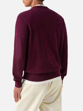 Maglia girocollo Heron Light bordeaux in misto lana e cashmere con ricamo Don't Spend, Invest