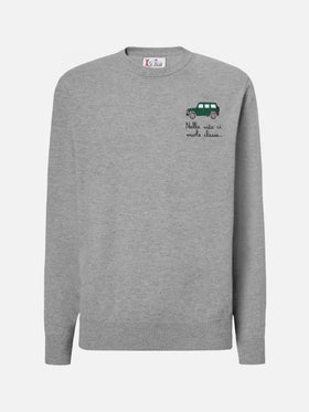 Crewneck sweater Heron Light with Nella vita ci vuole classe embroidery