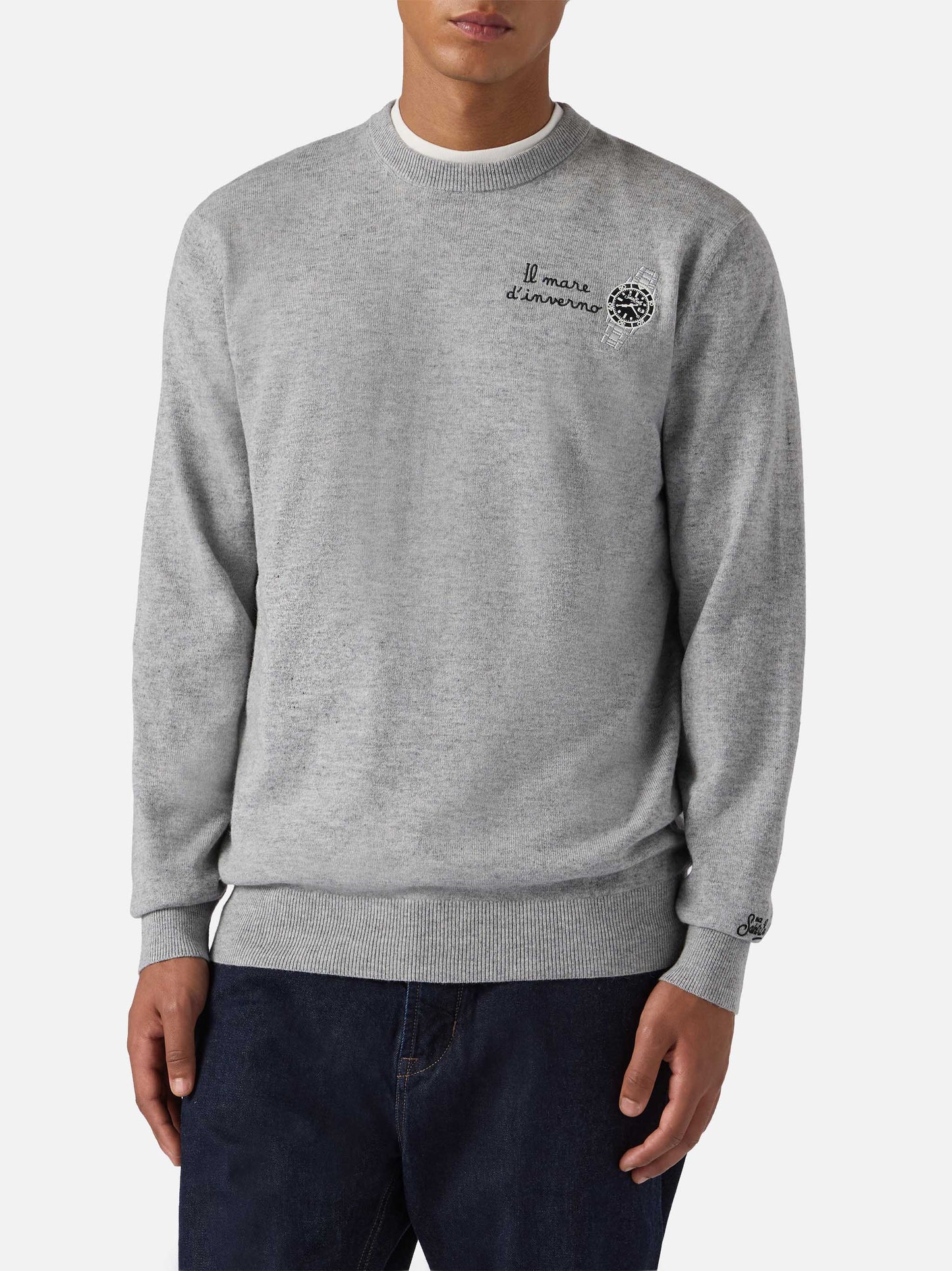 Maglione a girocollo Heron Light con ricamo Il mare d'inverno