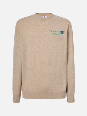Crewneck sweater Heron Light with Va tutto al contrario embroidery