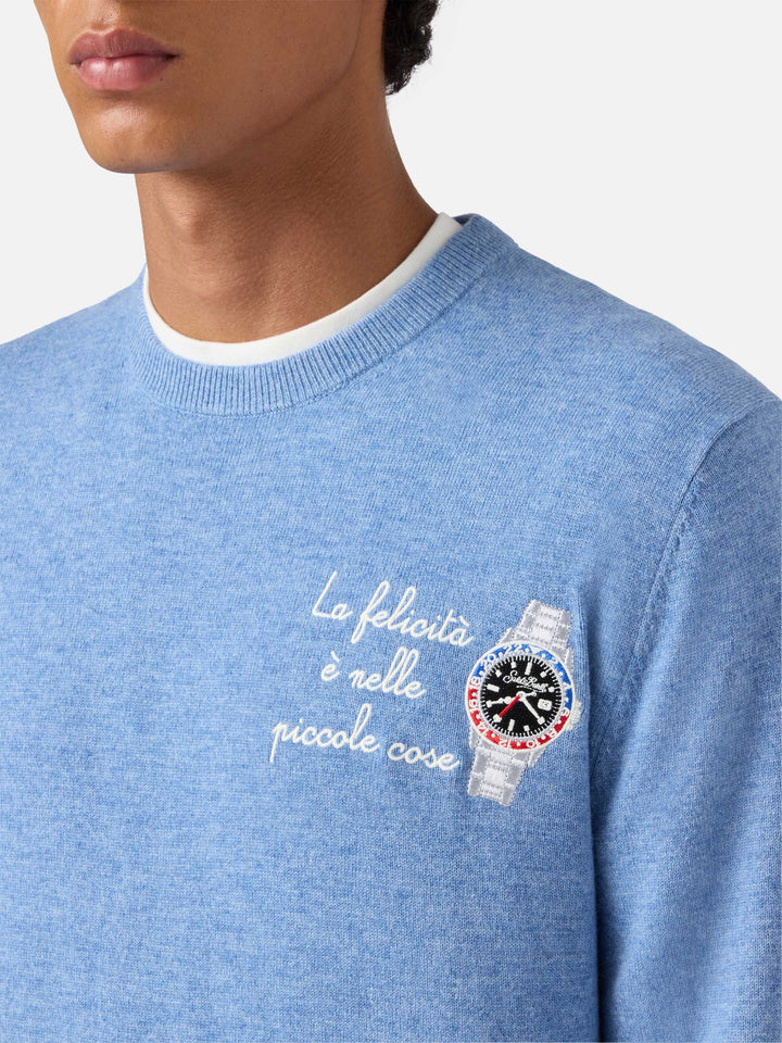 Rundhalspullover Heron Light mit „La felicità è nelle piccole cose“-Stickerei
