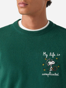 Maglia girocollo Heron Light verde in misto lana e cashmere con ricamo Snoopy | Special edition