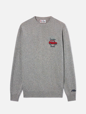 Grey Heron jersey de cuello redondo en mezcla de lana ligera y cachemira con bordado Mini | Special edition 