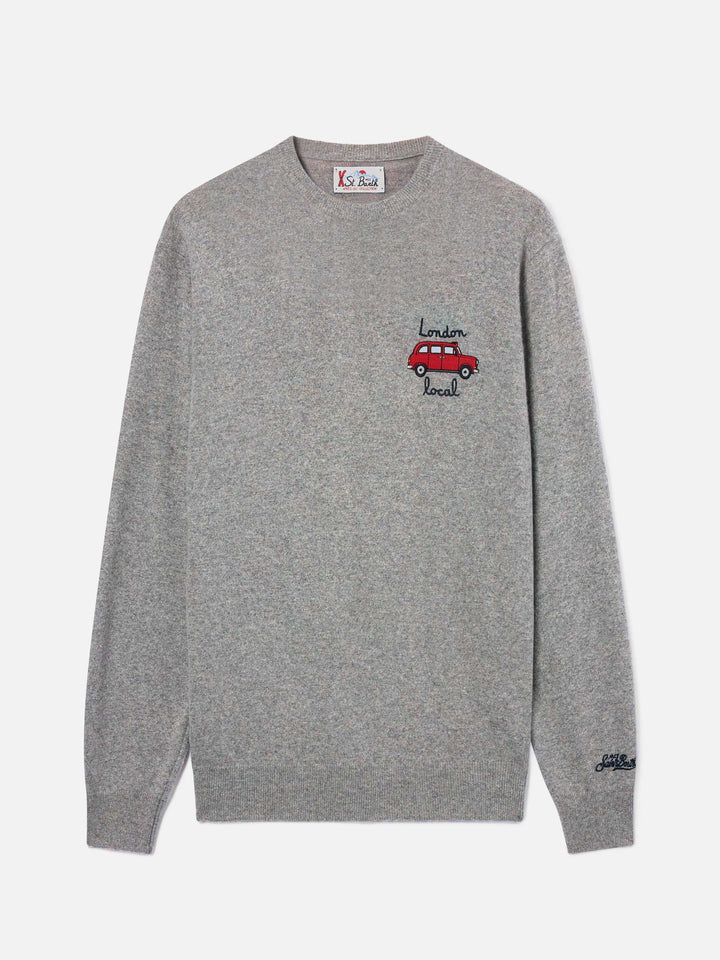 Maglia girocollo Heron Light grigia in misto lana e cashmere con ricamo Mini | Special edition
