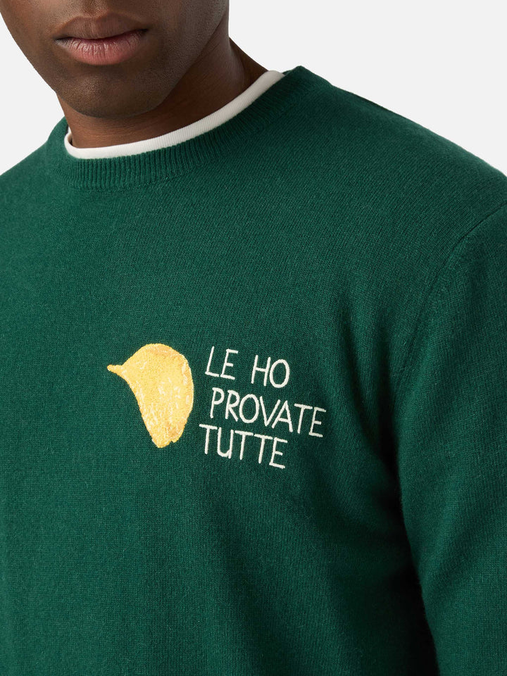 Maglia girocollo Heron Light verde in misto lana e cashmere con ricamo Amica Chips | Special edition