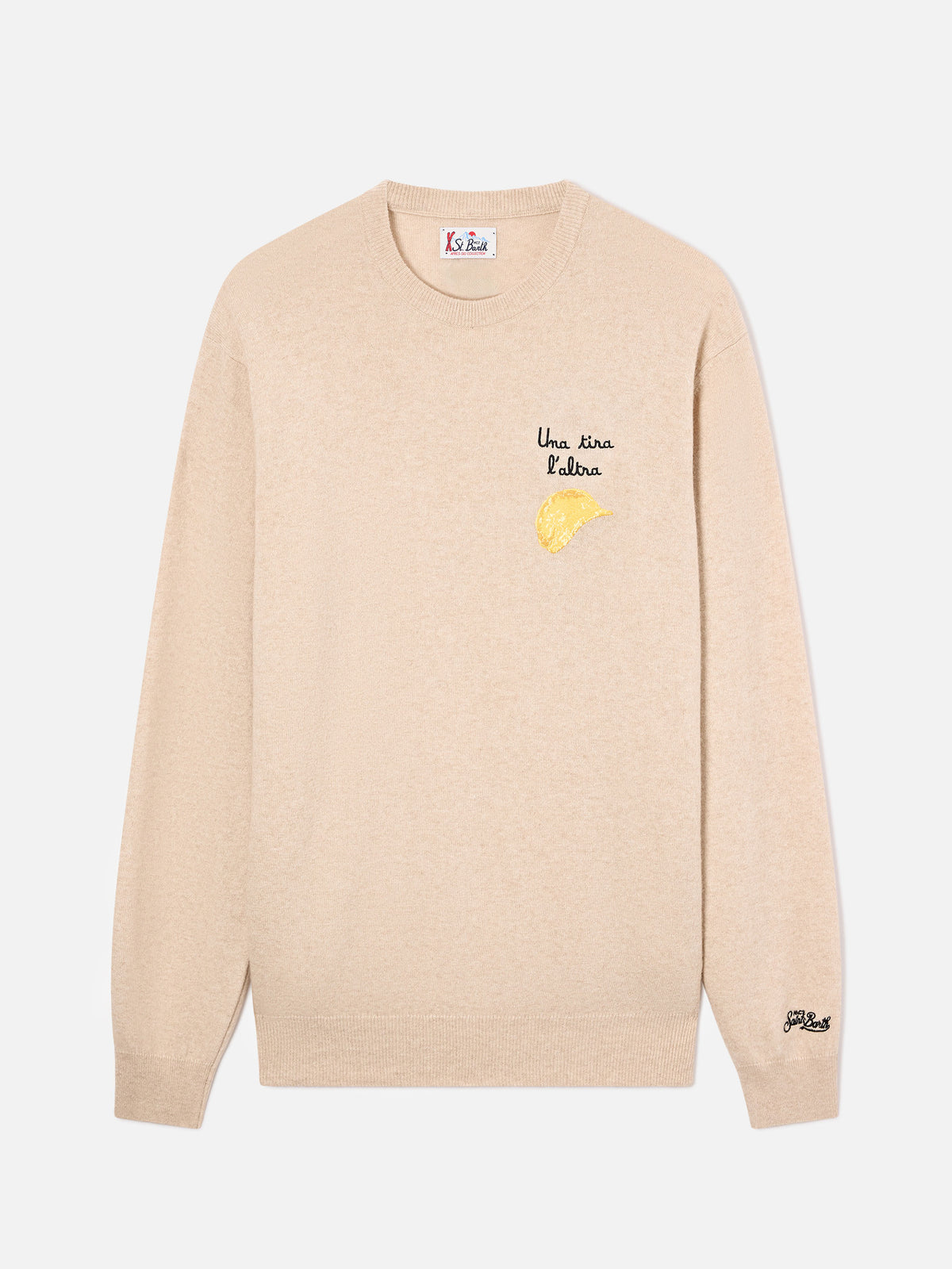 Beige Heron Light wool and cashmere blend crewneck with Amica Chips embroidery | Special edition