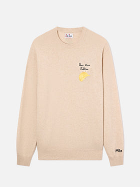 Beige Heron Light wool and cashmere blend crewneck with Amica Chips embroidery | Special edition