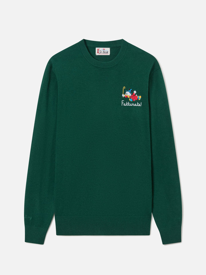 Green Heron jersey de cuello redondo en mezcla de lana ligera y cachemir con bordado de Scrooge McDuck | Special edition 