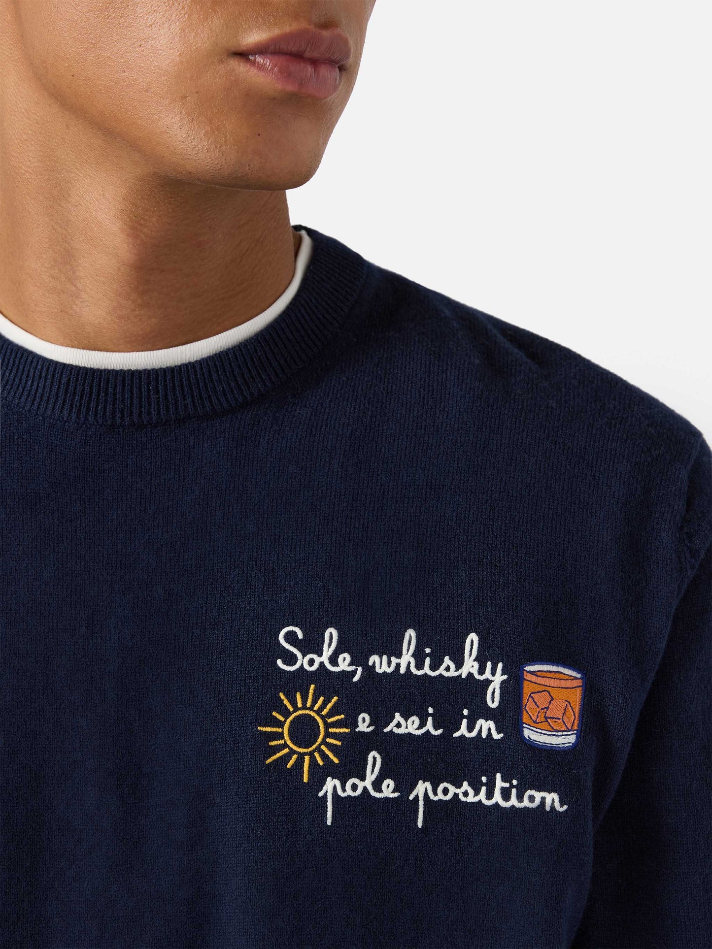 Rundhalspullover Heron Light mit Sohle, wishky e sei in pole position! Stickerei | VACANZE DI NATALE SPECIAL EDITION