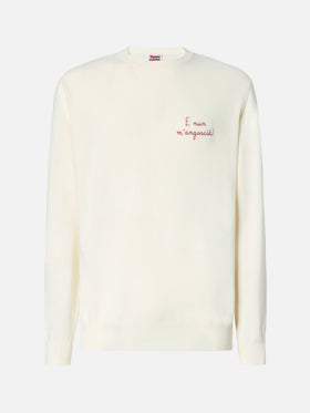 Crewneck Heron Light with E nun m'angoscià embroidery | VACANZE DI NATALE SPECIAL EDITION