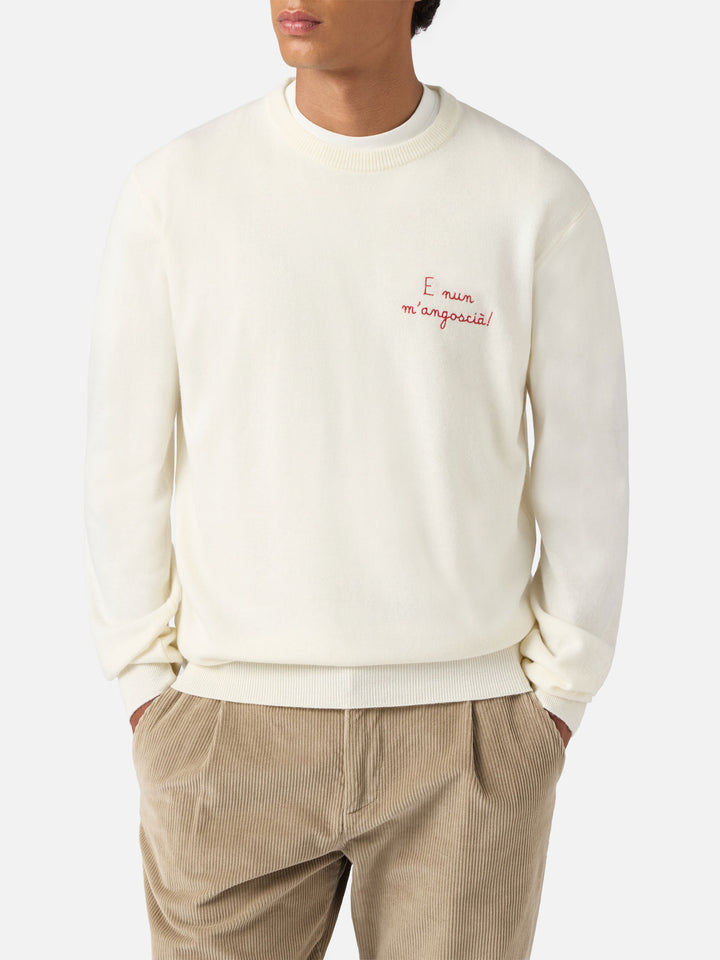 Crewneck Heron Light with E nun m'angoscià embroidery | VACANZE DI NATALE SPECIAL EDITION