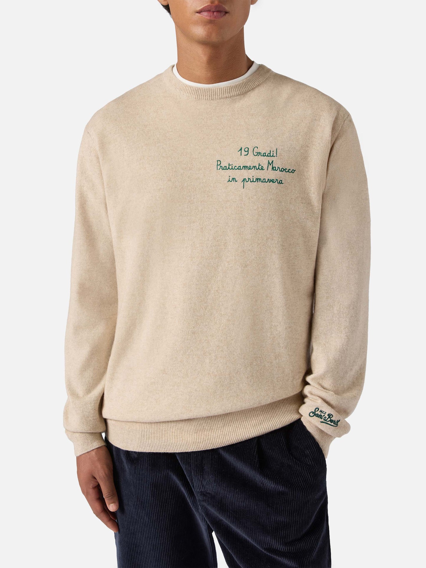 Pull col rond Heron Light avec broderie 19 gradi. Praticamente Marocco in primavera! | YUPPIES SPECIAL EDITION 