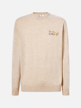 Rundhalspullover Heron Light mit Sto na bomba-Stickerei