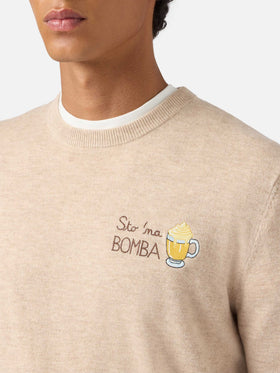 Rundhalspullover Heron Light mit Sto na bomba-Stickerei