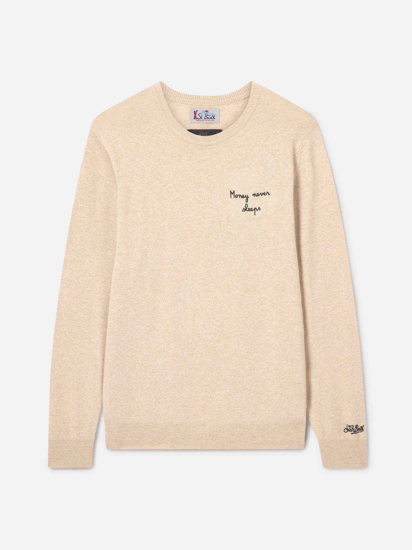 Pull en maille à col rond Heron Light en beige avec broderie Wall Street Money Sleep 
