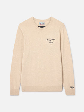 Pull en maille à col rond Heron Light en beige avec broderie Wall Street Money Sleep 