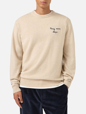 Jersey de punto con cuello redondo Heron Light en beige con bordado Wall Street Money Sleep 