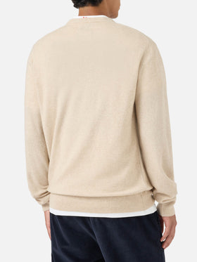 Jersey de punto con cuello redondo Heron Light en beige con bordado Wall Street Money Sleep 