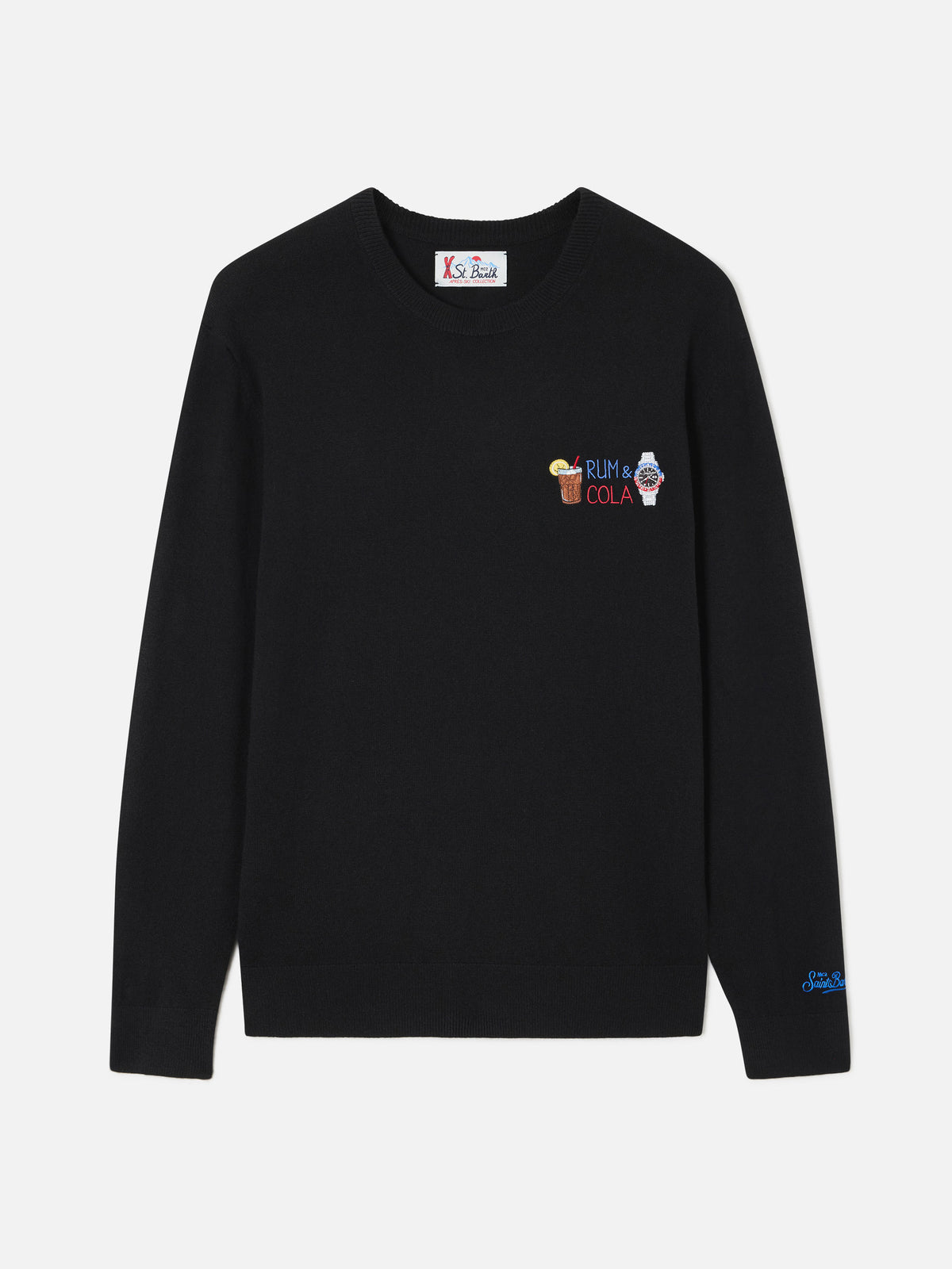 Jersey de cuello redondo Black Heron en mezcla ligera de lana y cachemir con bordado Rum & Cola 