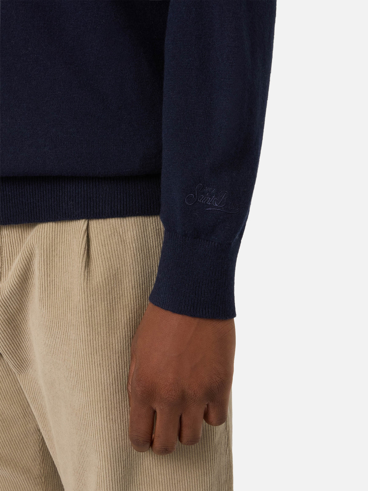 Marineblauer blue Heron Rundhals-Strickpullover mit Best Couple-Stickerei | Special edition 