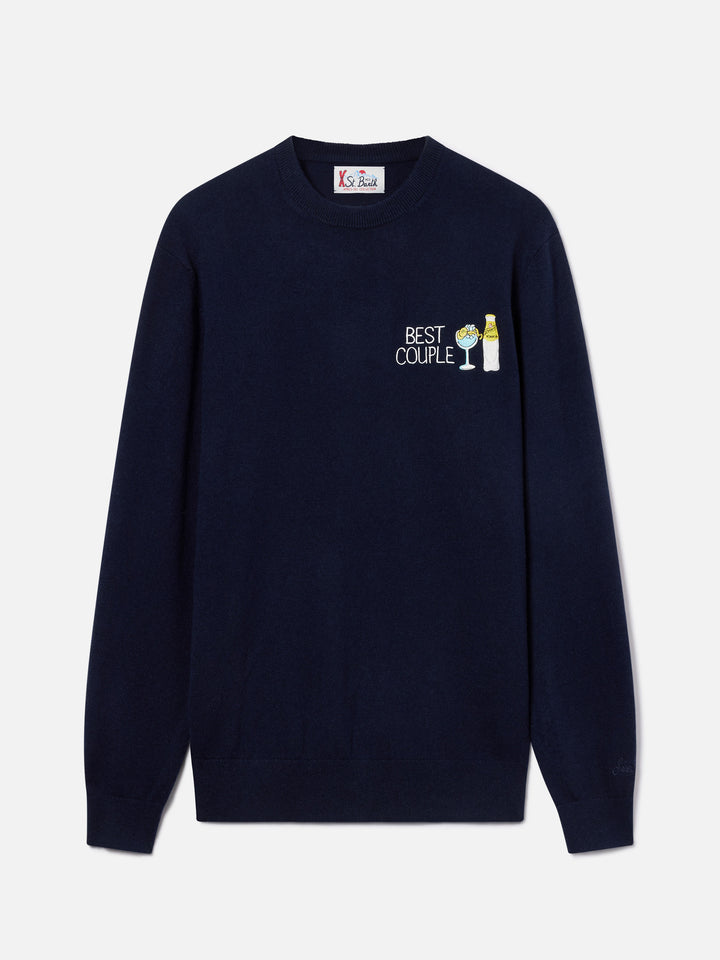 Pull col rond Heron en maille Navy blue avec broderie Best Couple | Special edition 