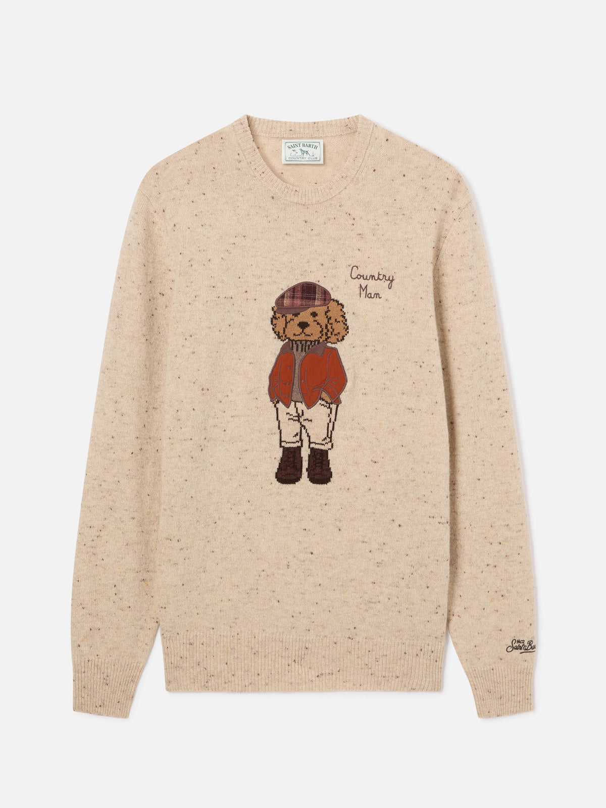 Grey Heron Donegal knit crewneck with poodle patch